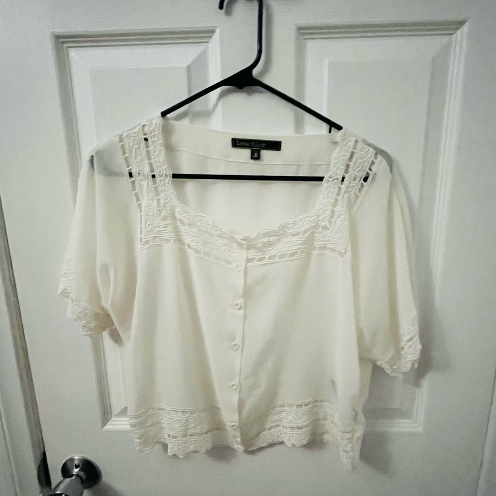 Love Stitch Boho Sheer Blouse Cream Crop Top